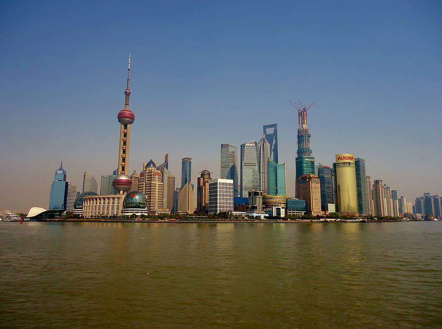 shanghai, china, river, skyscraper, building, pearl tv, tower HD wallpaper