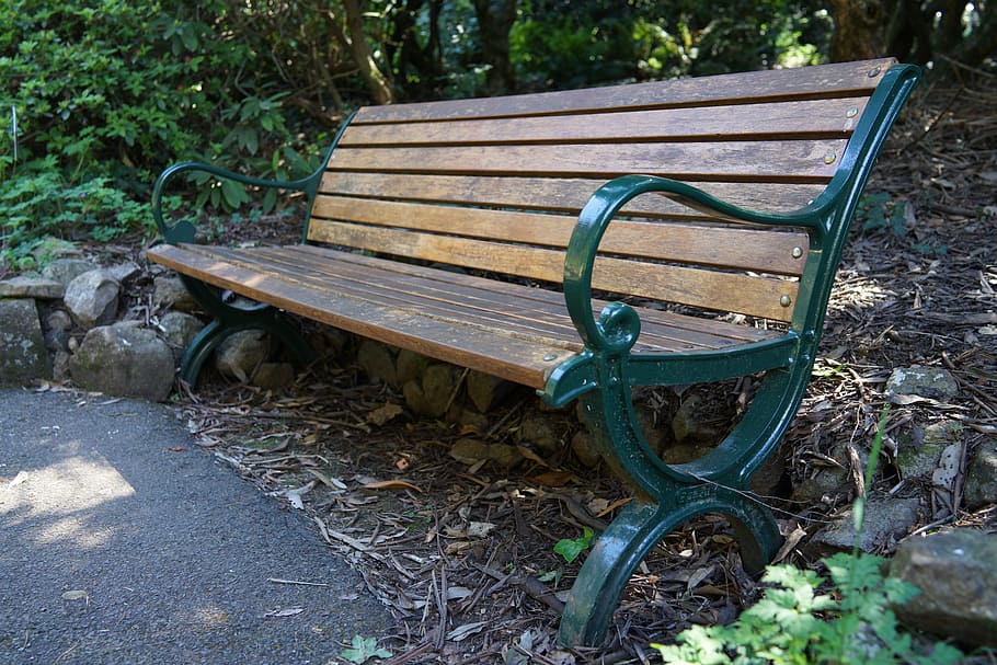 bench, public seating, national rhododendron garden, metal, HD wallpaper