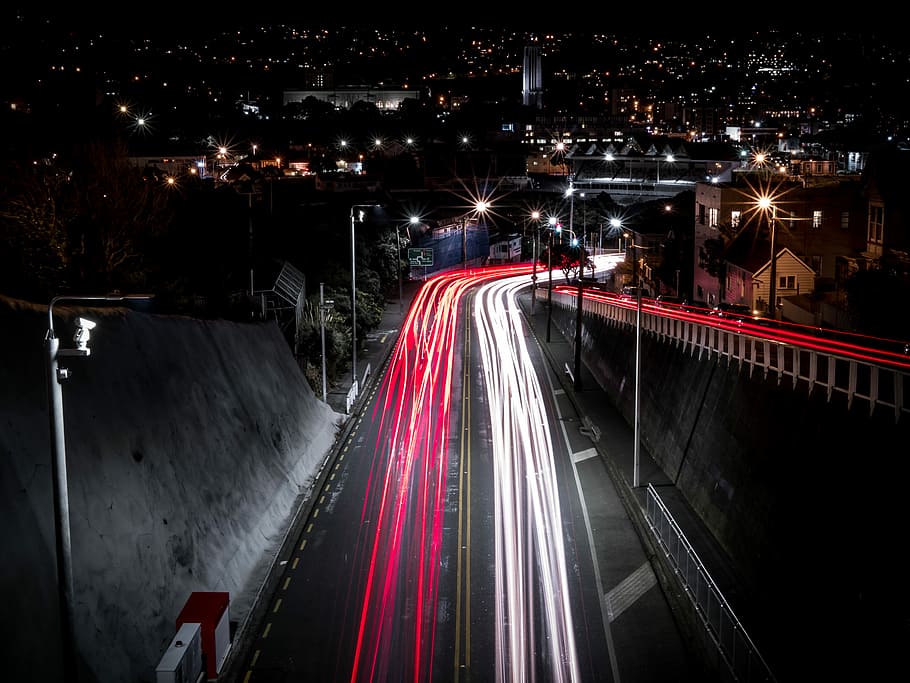 timelapse photography of vehicle taillights during night time, time-lapse photography of busy road, HD wallpaper