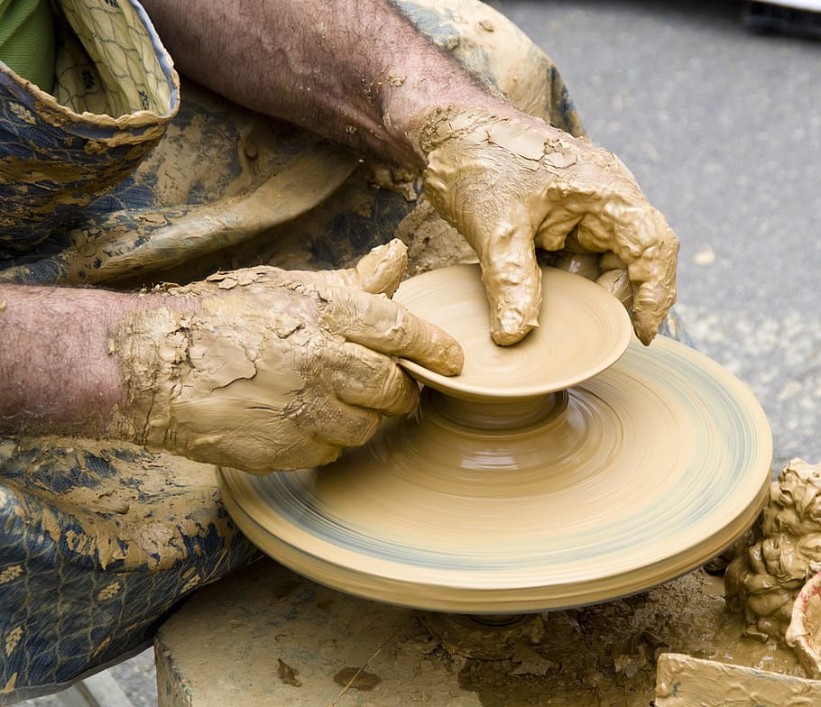 person shaping brown clay, ceramic, art, food, old, sculpture, HD wallpaper