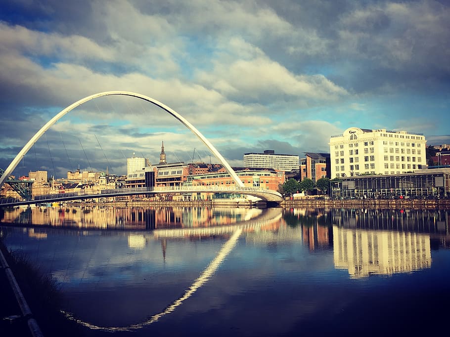 newcastle, blue, reflection, architecture, water, cloud - sky HD wallpaper