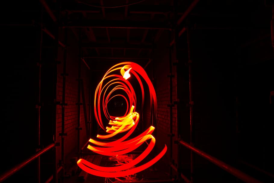 steel wool photography of red light inside tunnel, time, laps, HD wallpaper