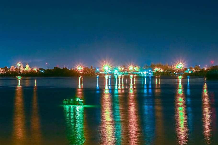 harbor, sea, night, landscape, travel, water, ocean, blue, port HD wallpaper