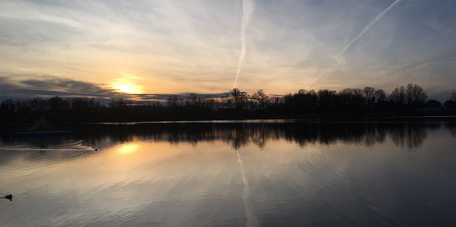 reflection, waters, lake, nature, dawn, dusk, sky, landscape HD wallpaper