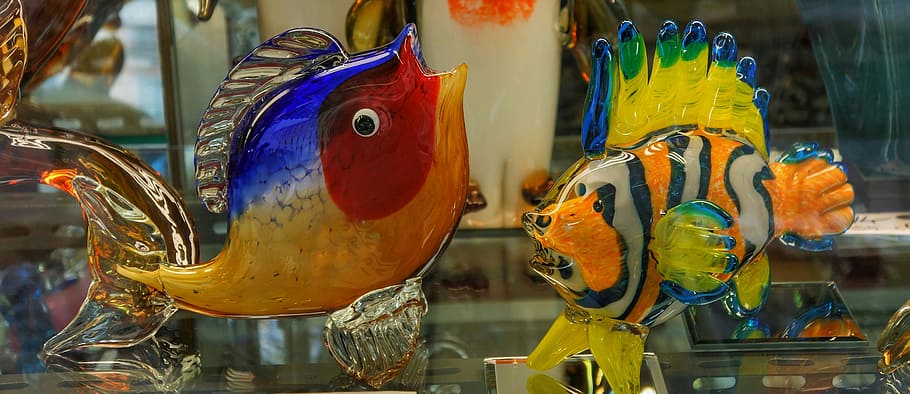 murano, venice, glass, fish, ornaments, colour, animal, animal representation HD wallpaper