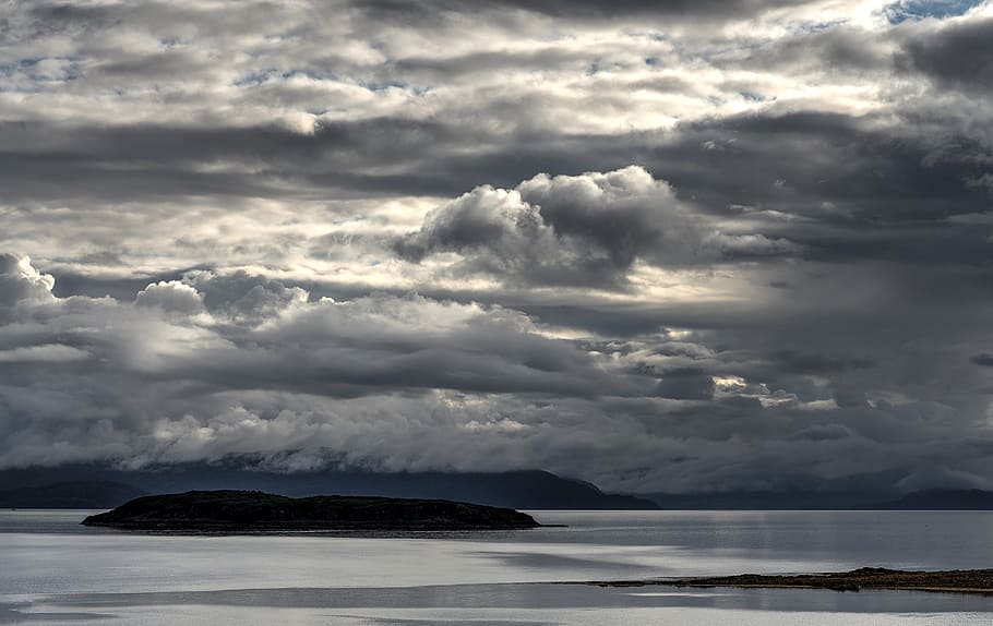 cloud, sky, horizon, mountain, sea, ocean, water, island, landscape HD wallpaper