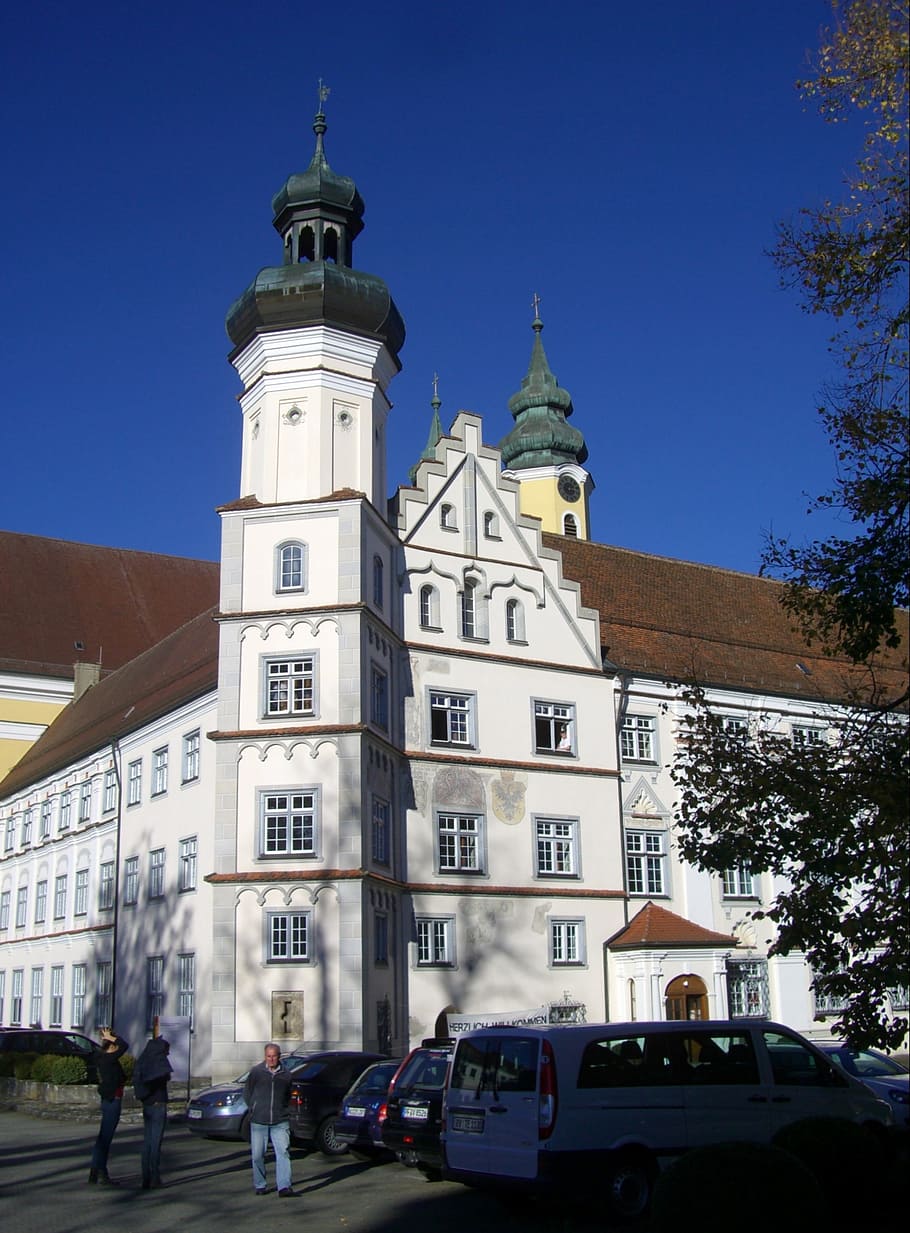 monastery, red on red, klosterhof, convent building, monastery church HD wallpaper