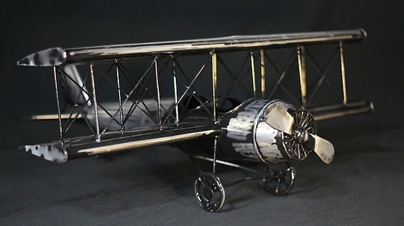 gray biplane scale model, Airplane, Toy, Retro, old, fly, transportation HD wallpaper