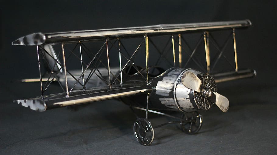 gray biplane scale model, Airplane, Toy, Retro, old, fly, transportation HD wallpaper