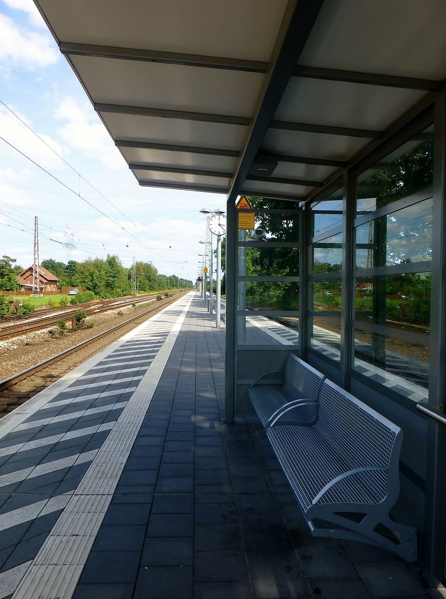 railway station, platform, seemed, railroad track, rail traffic, HD wallpaper