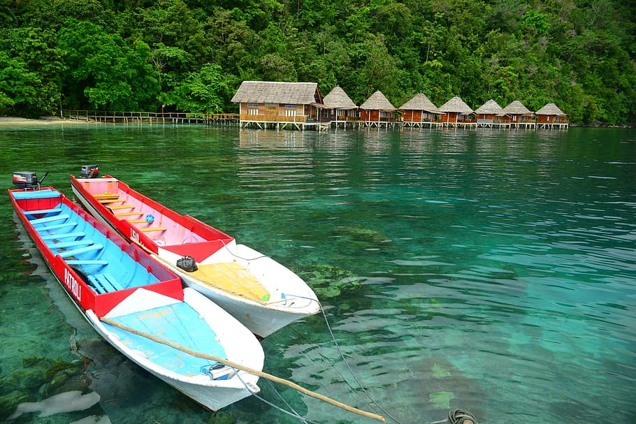 sawai, beach, maluku, mollucas, resort, water, nautical vessel, HD wallpaper
