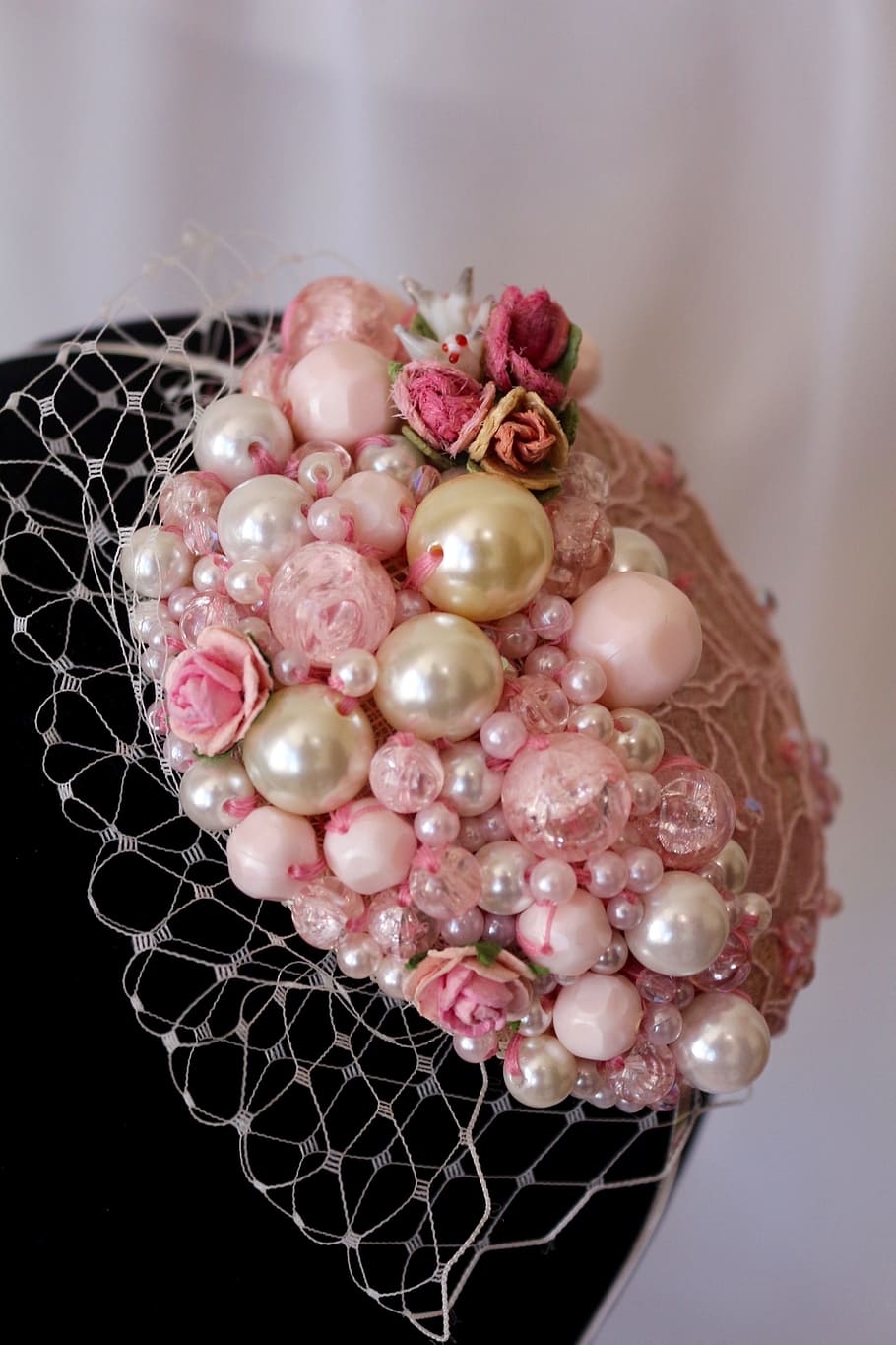 pearls, wedding, bride, pink, ivory, head band, retro, fashion HD wallpaper
