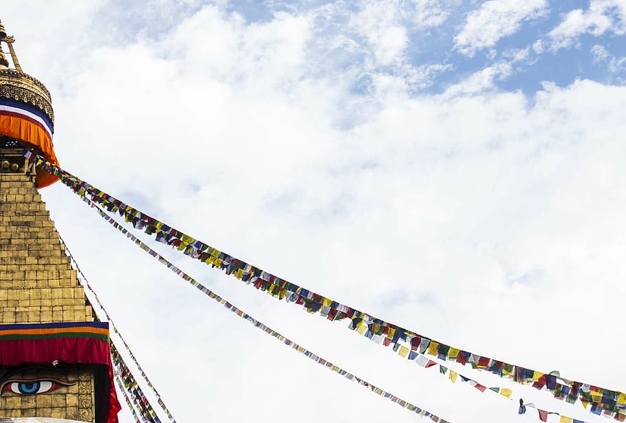 stupa, flag, prayer flags, buddhism, religion, temple, buddhist HD wallpaper