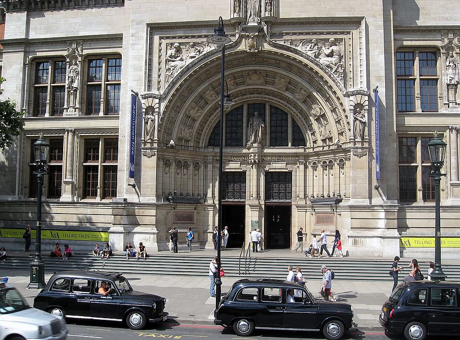 building, museum, victoria, albert, taxis, london, architecture HD wallpaper