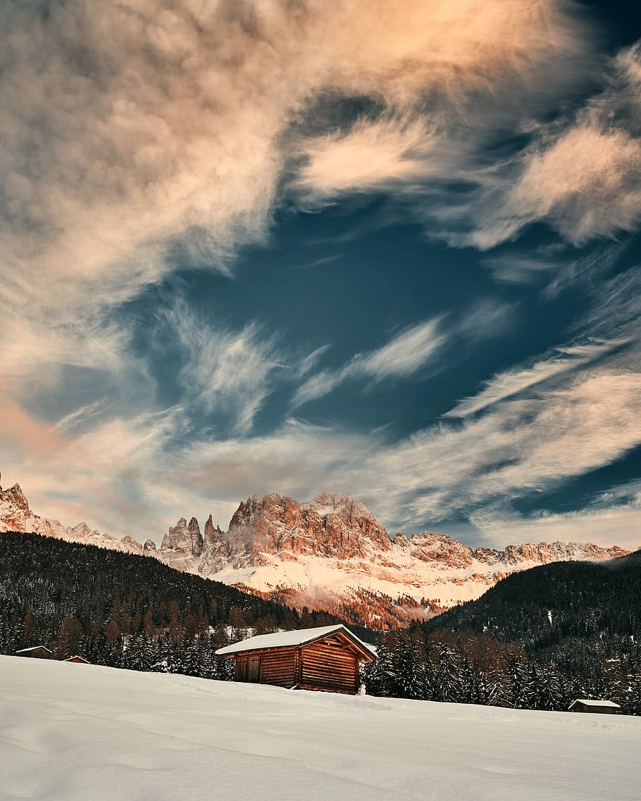 Cabin with the best view, photo of brown house during winter HD wallpaper