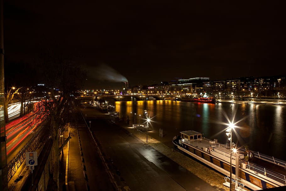 paris, seine, city night, urban Scene, cityscape, illuminated HD wallpaper