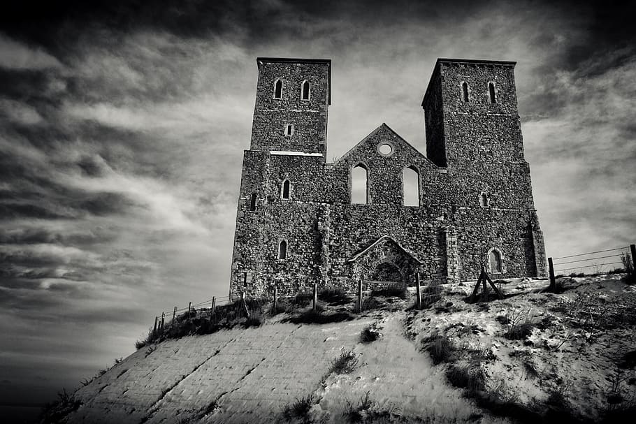 This image was taken at Reculver in Kent, England, a pair of old towers sit on the cold winter English coast HD wallpaper