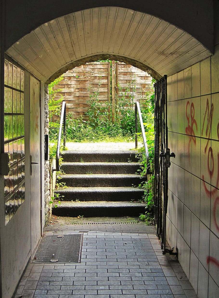 Pedestrian Tunnel, Stairs, park, grafiti, passage, architecture, HD wallpaper