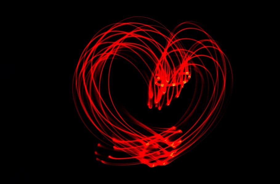 red heart illustration, led, light, led light, points of light HD wallpaper