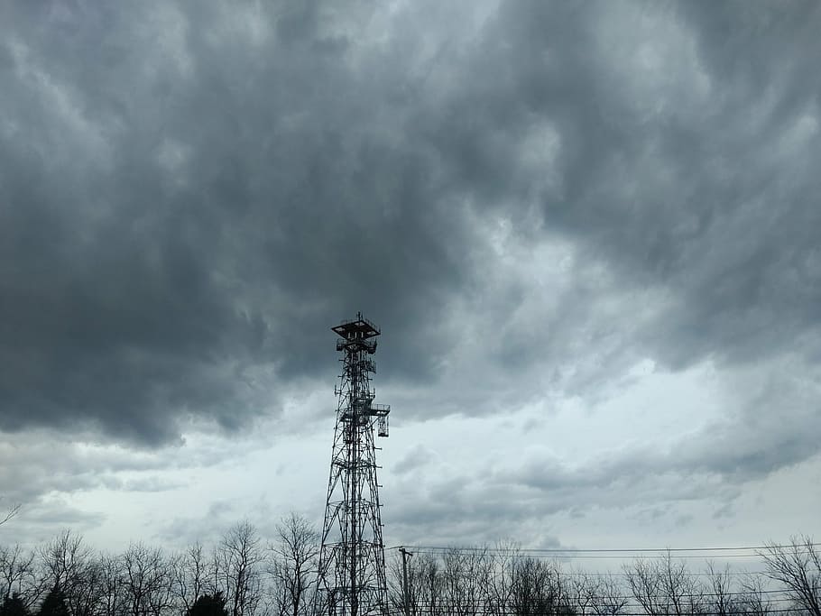 storm, thunderstorm, electric pole, dark, cloud - sky, tower HD wallpaper