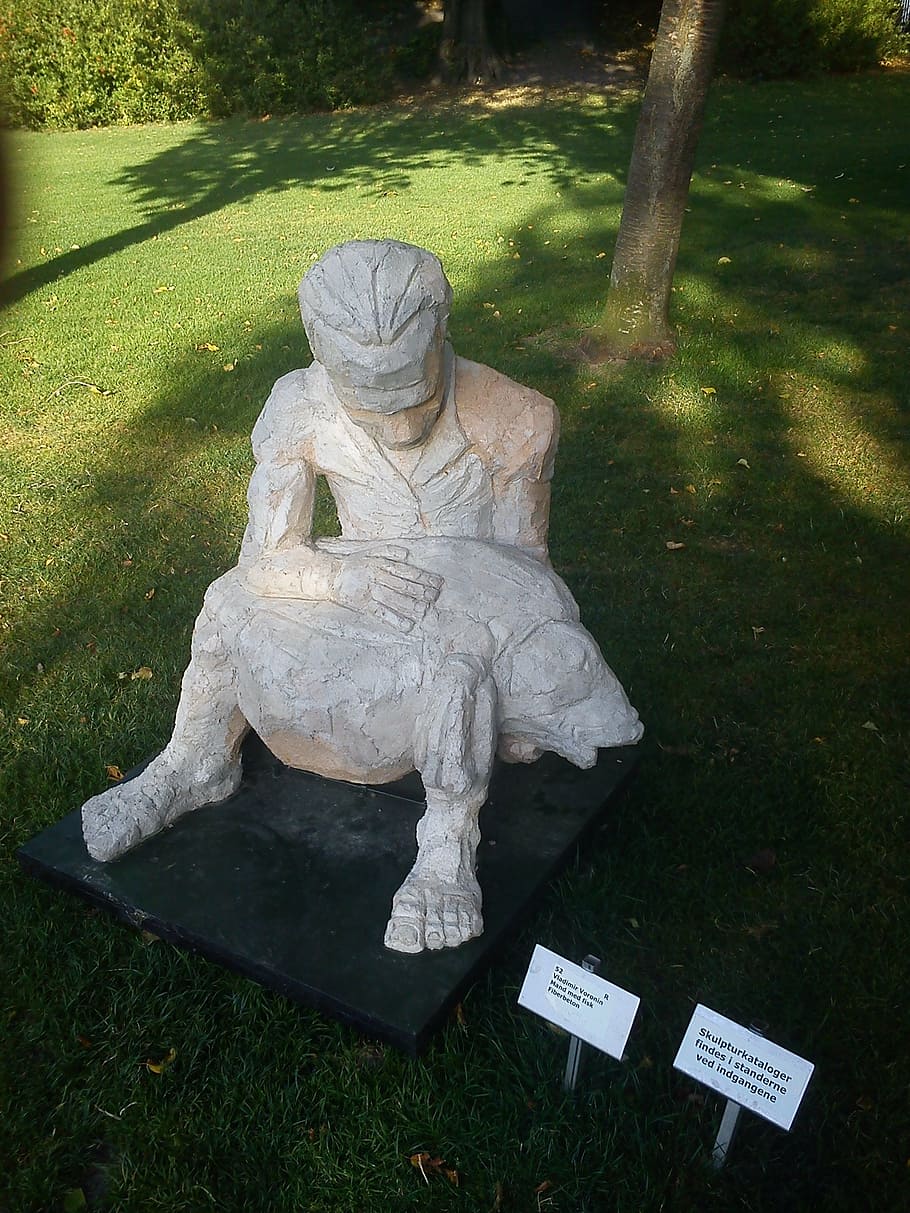 park, man, fish, sculpture, statue, art, human representation HD wallpaper