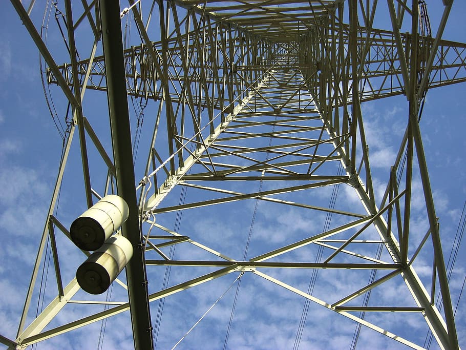 tower, electric, sky, clouds, girders, steel, base, architecture HD wallpaper