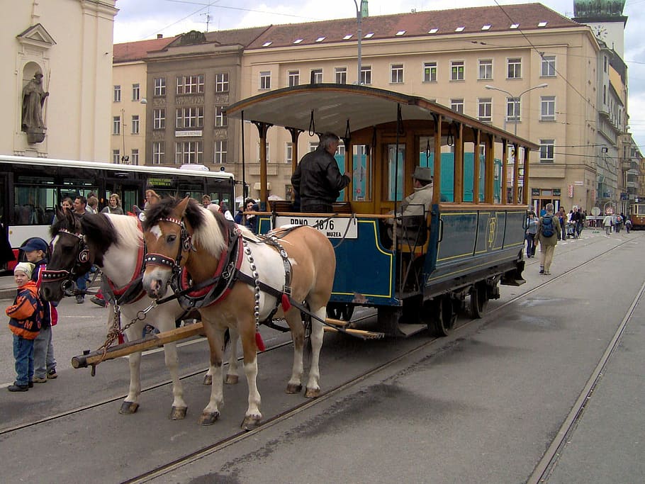 Horse Drawn Tram in Brno in Czech Republic, city, historical