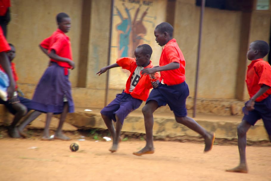 children playing ball game near brown concrete wall, soccer, sport, HD wallpaper