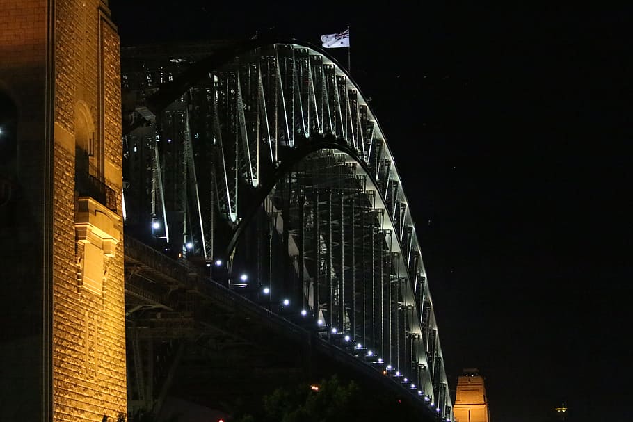 Harbour Bridge, Sydney, Night, architecture, landmark, roadway HD wallpaper