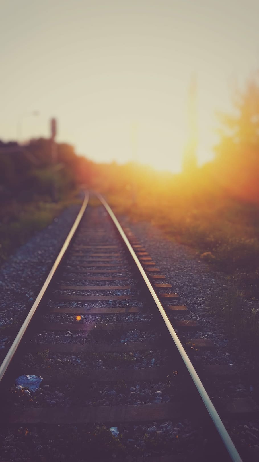 Noon :), brown metal rail road between green grass during sunset HD wallpaper