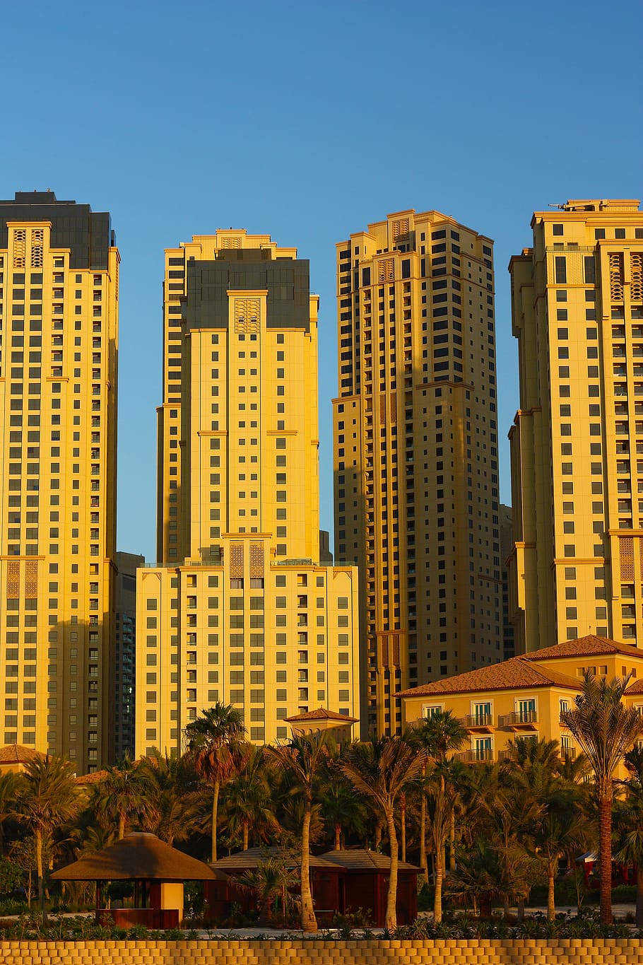 Skyscraper, Skyline, Dubai, Marina, beach, palms, sunset, metropolis