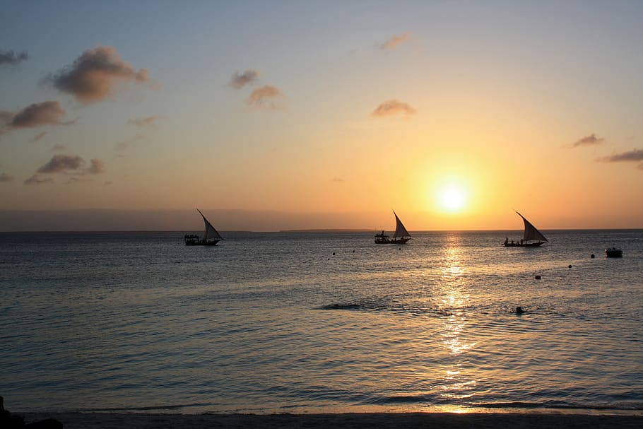 zanzibar, sea, sunset, africa, the coast, the sun, evening, HD wallpaper