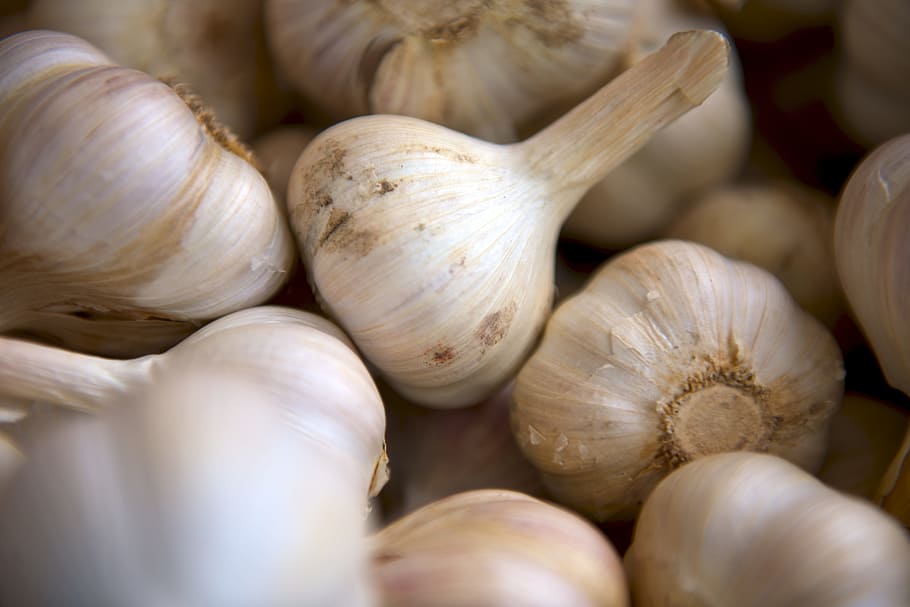 selective focus photography of onion, white garlic lot, flavour, HD wallpaper
