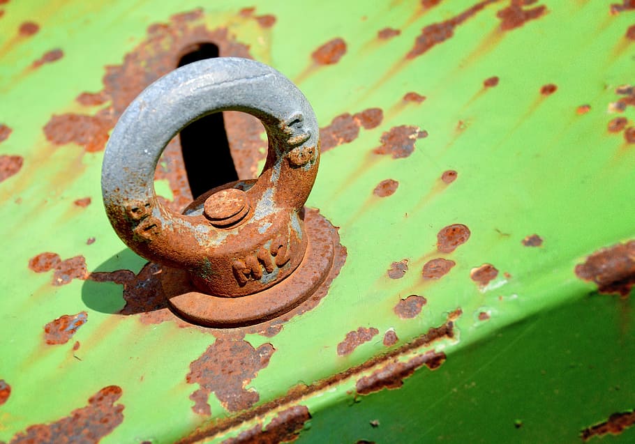 rusty, eyelet, fixing, about, screw, detail, technology, hay tedders HD wallpaper