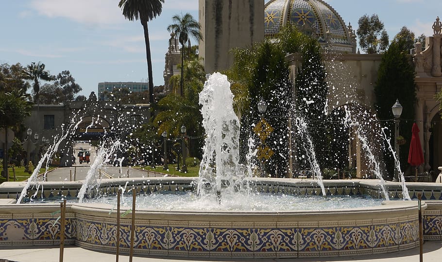 Balboa, Fountain, Water, Park, motion, spraying, splashing