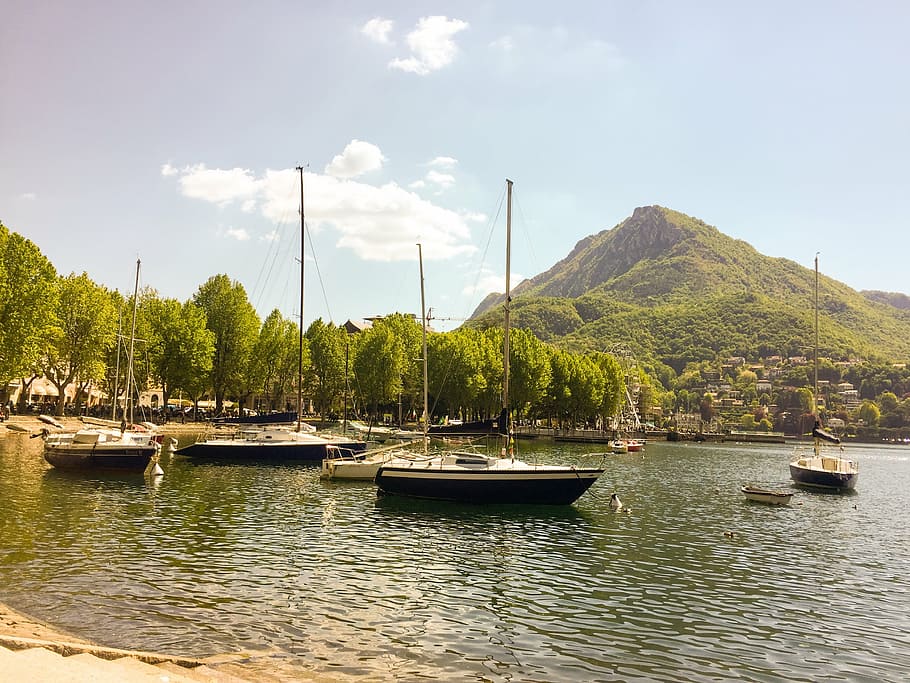 lecco, como, italy, port, water, little boat, holiday, nautical Vessel HD wallpaper