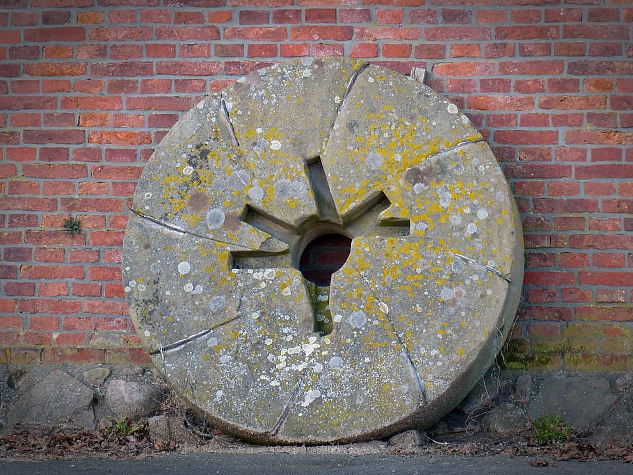 millstone, windmill, nutrition, cereals, flour, brick, brick wall HD wallpaper