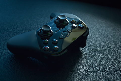 Black Wireless Game Controller on Black Leather, Analogue, buttons HD wallpaper