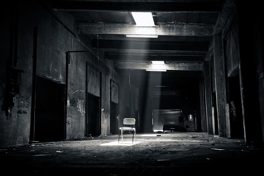 gray metal chair, lost places, old, decay, ruin, factory, industry, HD wallpaper