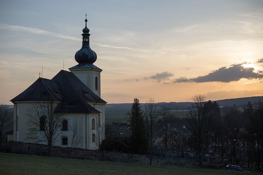 Nečtiny, Church, Twilight, Autumn, jacob, architecture, built structure HD wallpaper