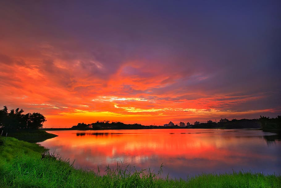 reservoir, huoshao, the evening sun, a surname choi, sky, twilight, HD wallpaper