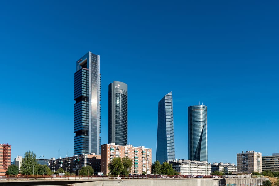 City, Madrid, Spain, Skyscraper, Capital, europe, landmark, HD wallpaper
