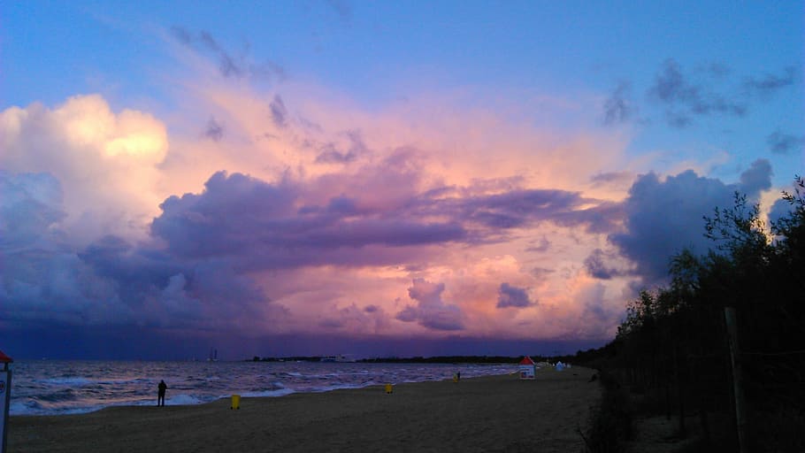 Clouds, Sea, Sand, sunset, sky, nature, cloud - sky, dusk, scenics HD wallpaper