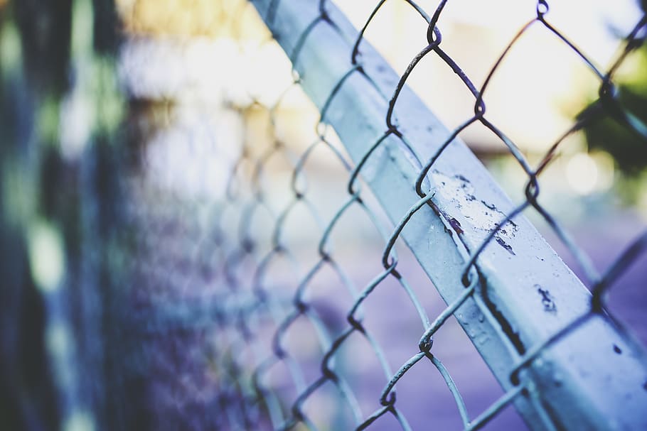 gray chain-link fence, metal, mesh, green, celadon, vintage HD wallpaper