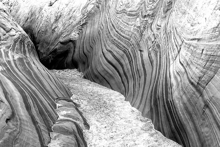 black-and-white, cave, desert, nature, outdoors, rock, sandstone, HD wallpaper
