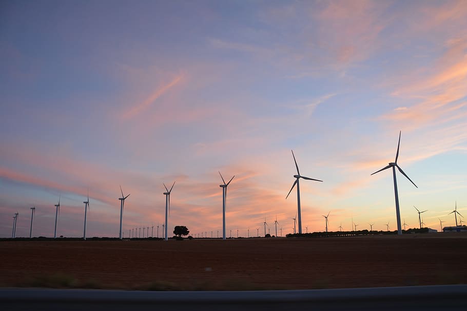 mill, sunset, twilight, fuel and power generation, wind turbine HD wallpaper