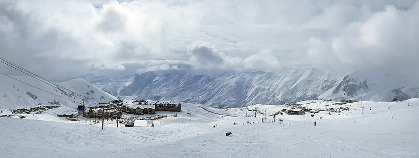 Hd Wallpaper Panoramic Photography Of Town On Icy Mountain Rock Snow Village Wallpaper Flare