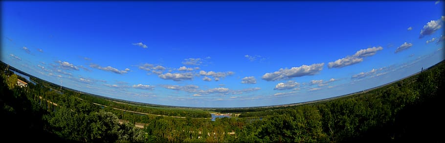 Sky, Trees, Clouds, blue, no people, panoramic, nature, day HD wallpaper