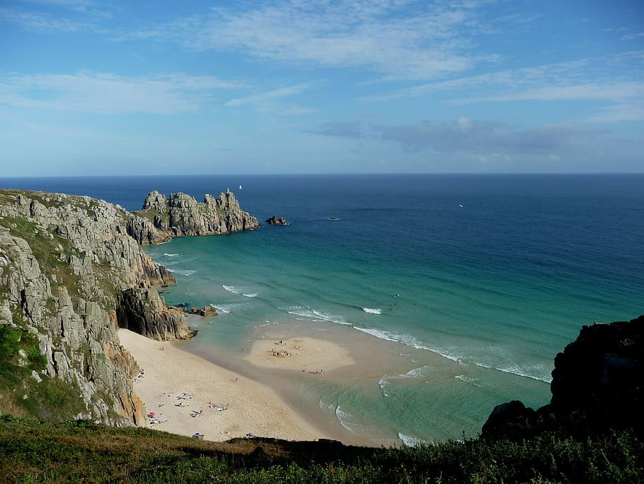 Cornwall, Holiday, Treen, Beach, Uk, sand, sea, blue, nature, HD wallpaper