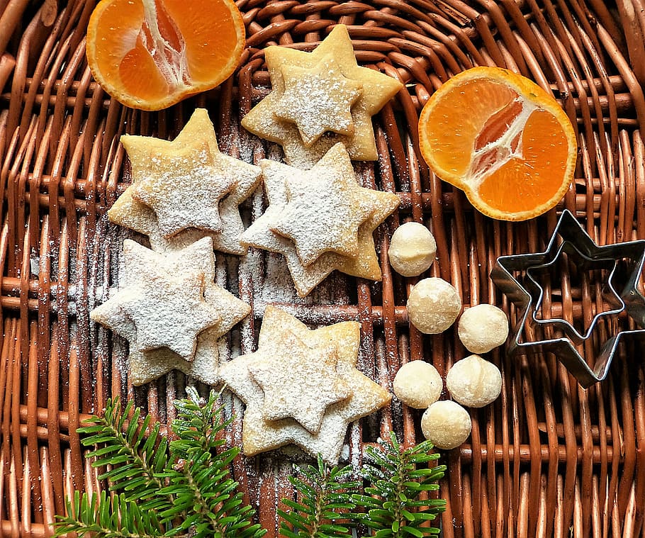 star cookie and lemon, christmas, macadamia, nuts, mandarin HD wallpaper